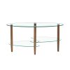 Transparent Oval glass coffee table, modern table in living room Oak wood leg tea table 3-layer glass table