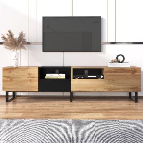Modern TV with 2 Cabinets& Open Storage Compartment, Color-matching Media Console Table for TVs up to 85'' (Color: as Pic)